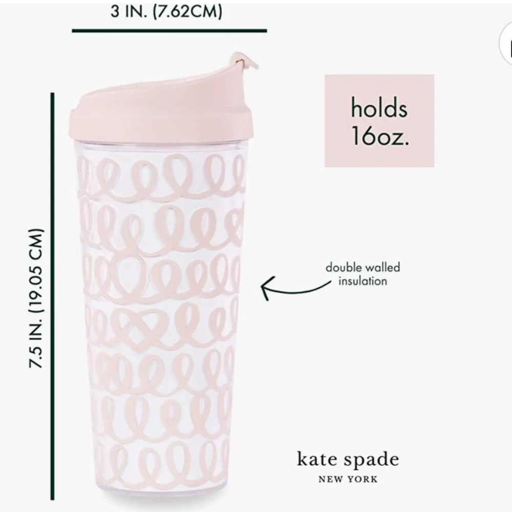 Kate Spade Bridal Cup Pink Insulated Travel Mug Heart Knot Tumbler Thermos NWT - Picture 2 of 5